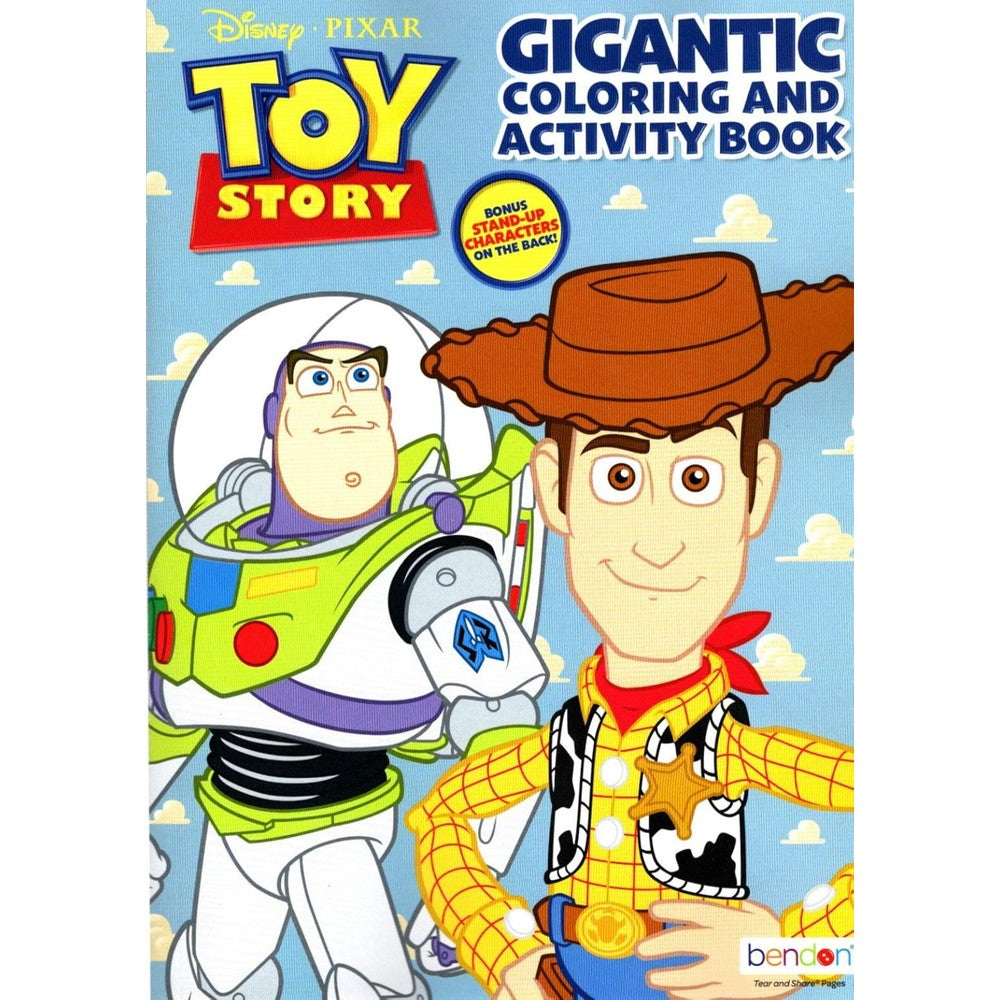 Bendon Disney Toy Story Gigantic Coloring Book front view featuring Woody and Buzz Lightyear illustration