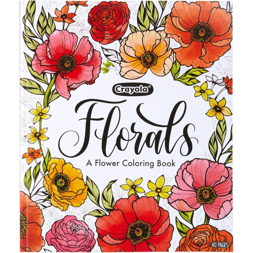 Crayola Floral Adult Coloring Book front cover showing intricate botanical designs for stress relief
