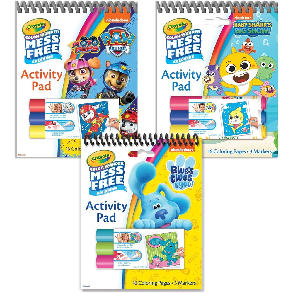 Crayola Nickelodeon Color Wonder Activity Pad Bundle front view showcasing three coloring books