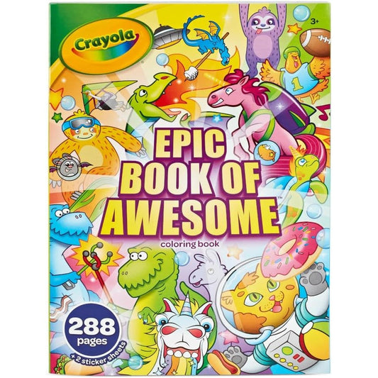 Crayola Epic Book of Awesome front view showing vibrant cartoon animals on the cover.