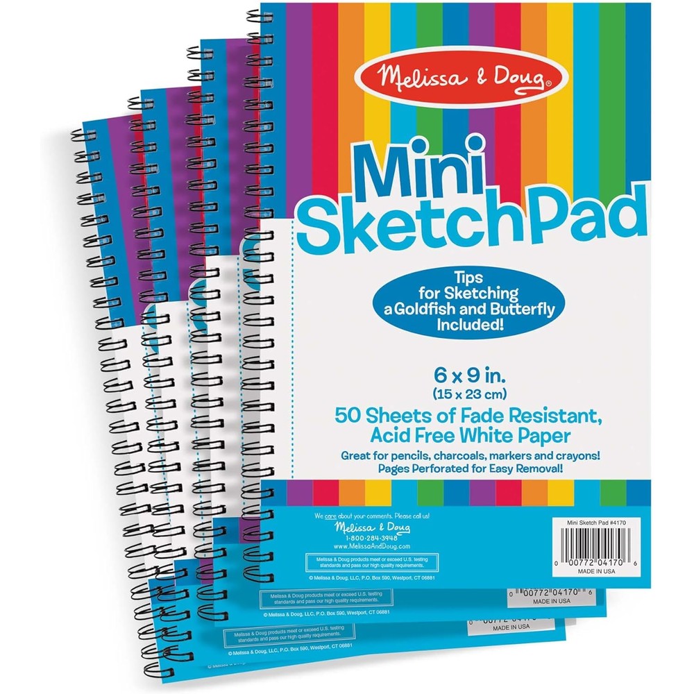 Melissa & Doug Mini Sketch Pad Bundle front view of four multi-colored drawing books for kids.