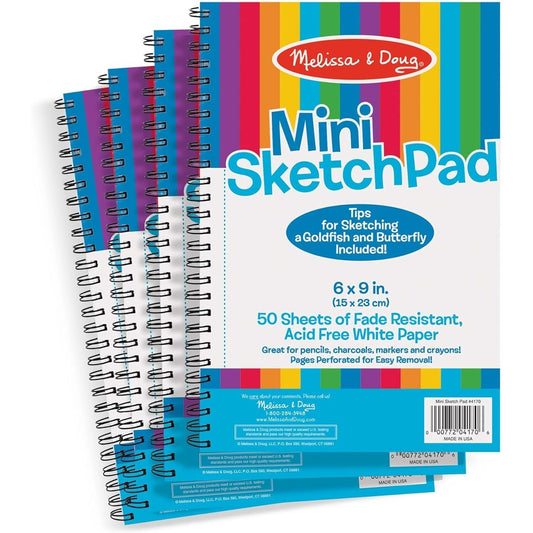 Melissa & Doug Mini Sketch Pad Bundle front view of four multi-colored drawing books for kids.