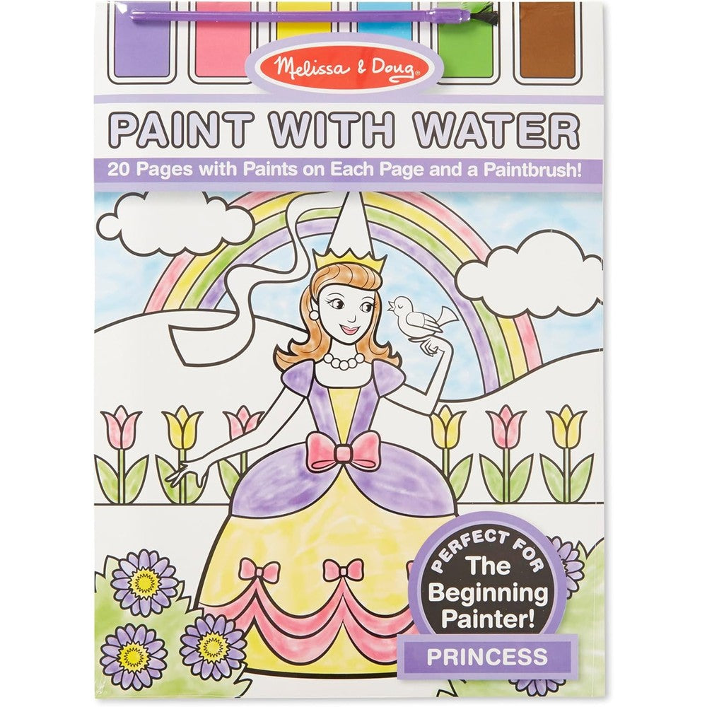 Melissa and Doug Paint with Water Princess book front cover view showing various fairy tale scenes