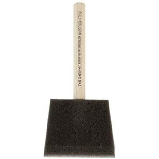 Jen Manufacturing Poly Foam Brush 3 Inch Pack of 36 front view showing chiseled black sponge head and sturdy wood handle