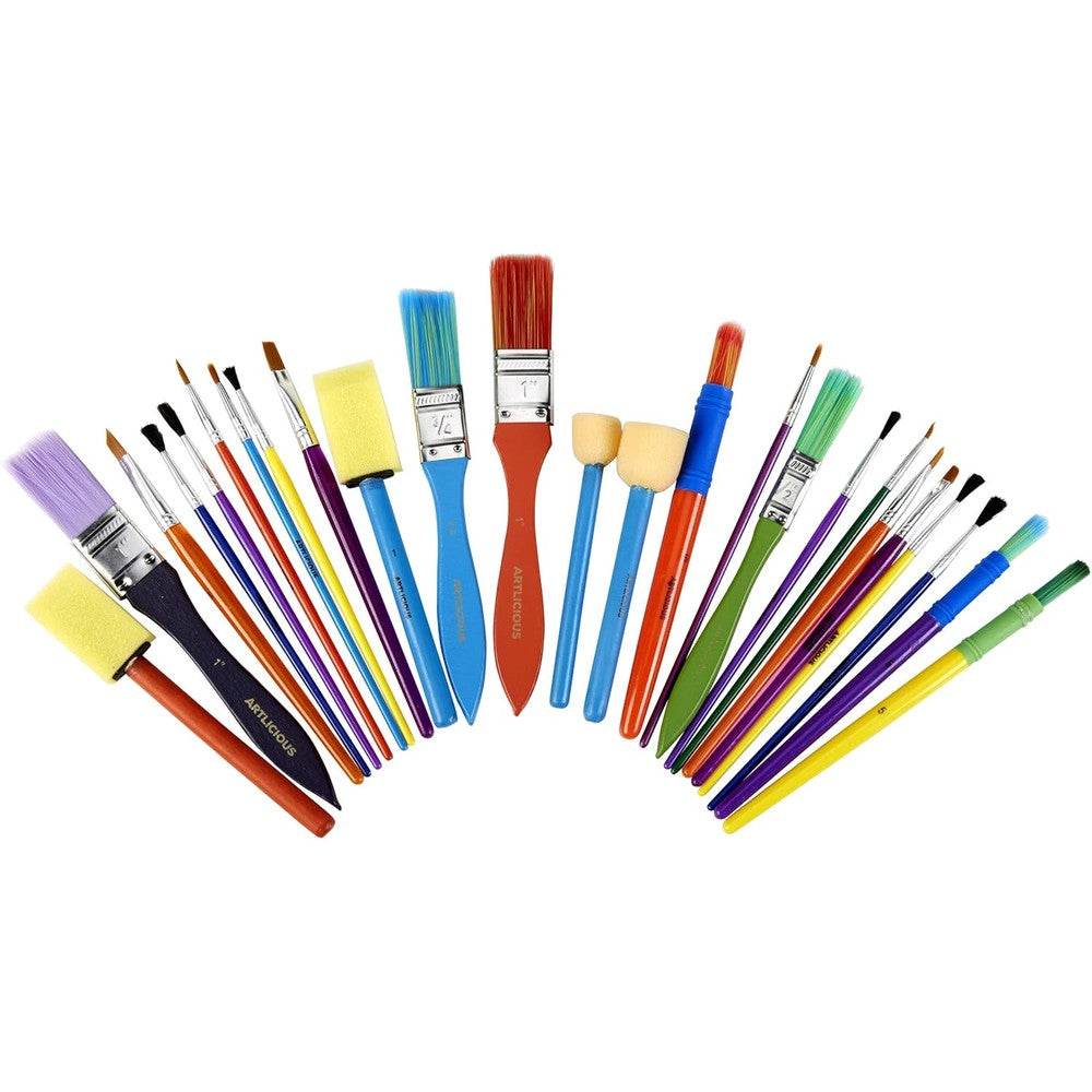 Artlicious all purpose paint brush set front view showing twenty five assorted brushes