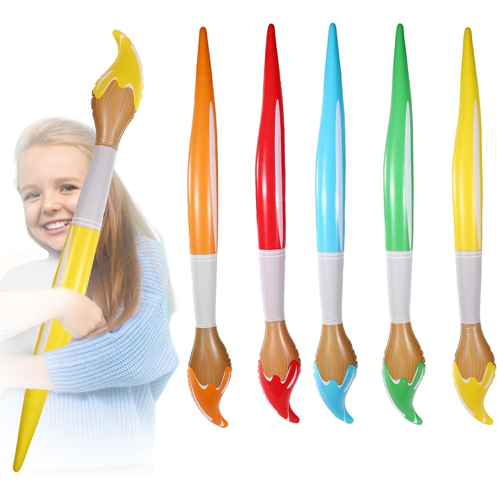 Lyreh giant inflatable paint brushes front view showcasing five colorful 41 inch blow up art party decorations.