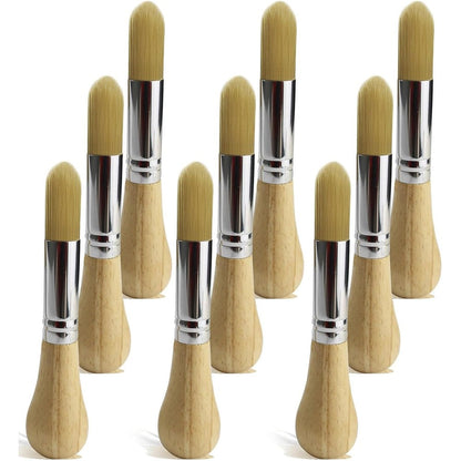GACDR toddler paint brushes 9-pack front view showcasing yellow wooden handles and nylon bristles.