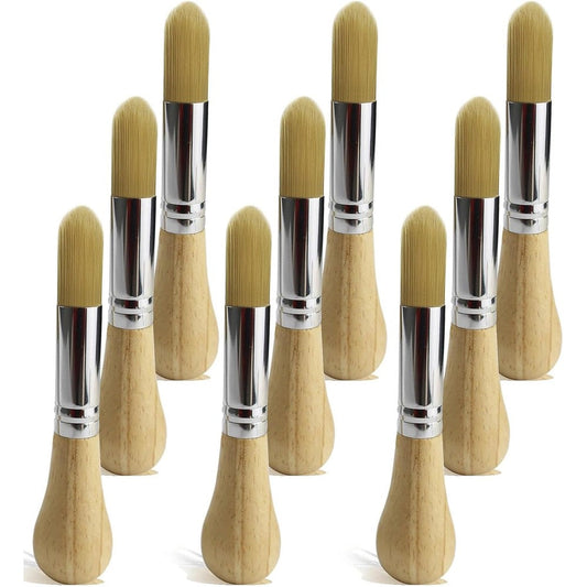 GACDR toddler paint brushes 9-pack front view showcasing yellow wooden handles and nylon bristles.