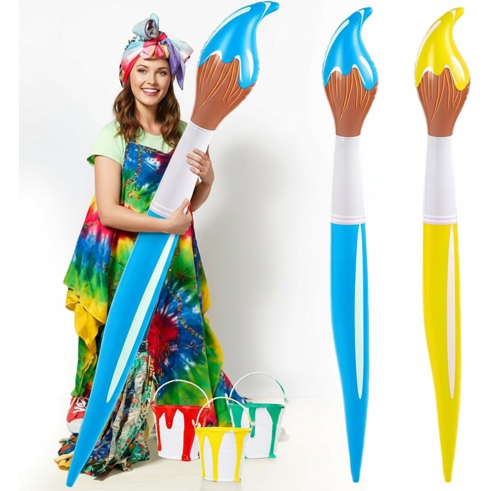 VercanMonth giant inflatable paint brush balloons front view blue and yellow colors art party decorations