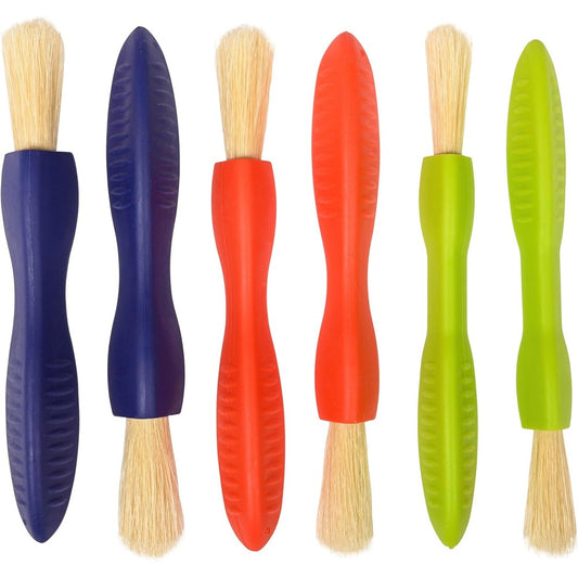 READY 2 LEARN triangle grip toddler paint brushes front view of six multi colored art tools