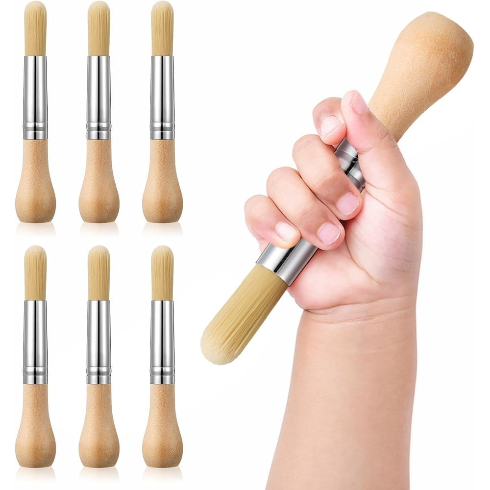 Sinload kids paint brushes set front view featuring six jumbo round wood paintbrushes for toddlers