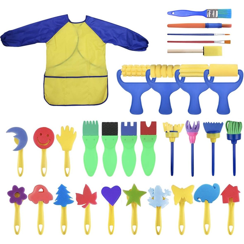 YallFairy washable paint brushes set front view featuring thirty one pieces of colorful toddler art supplies