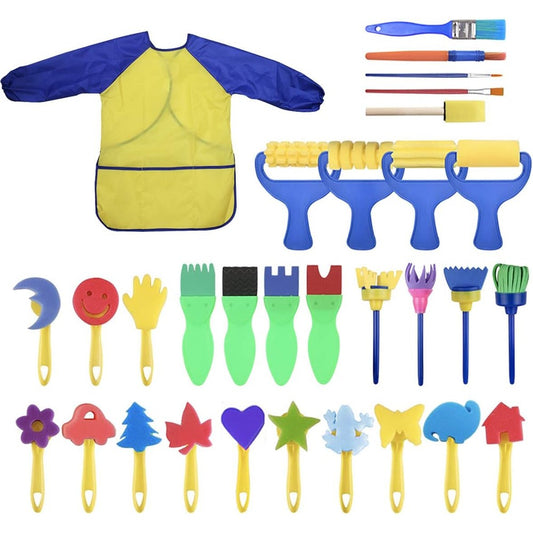 YallFairy washable paint brushes set front view featuring thirty one pieces of colorful toddler art supplies