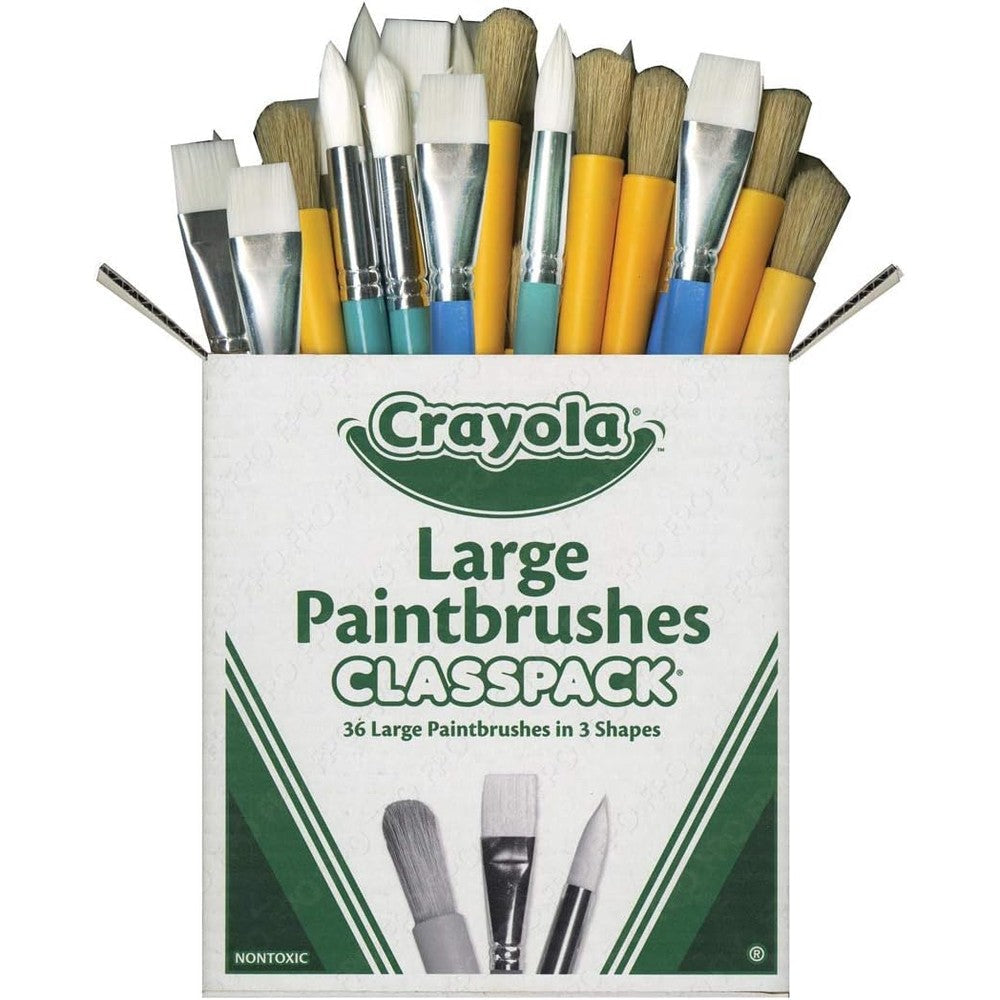Crayola Paintbrush Variety Classpack thirty-six count box front view showcasing authentic bulk school art supplies.