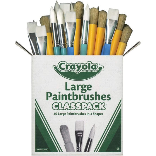 Crayola Paintbrush Variety Classpack thirty-six count box front view showcasing authentic bulk school art supplies.
