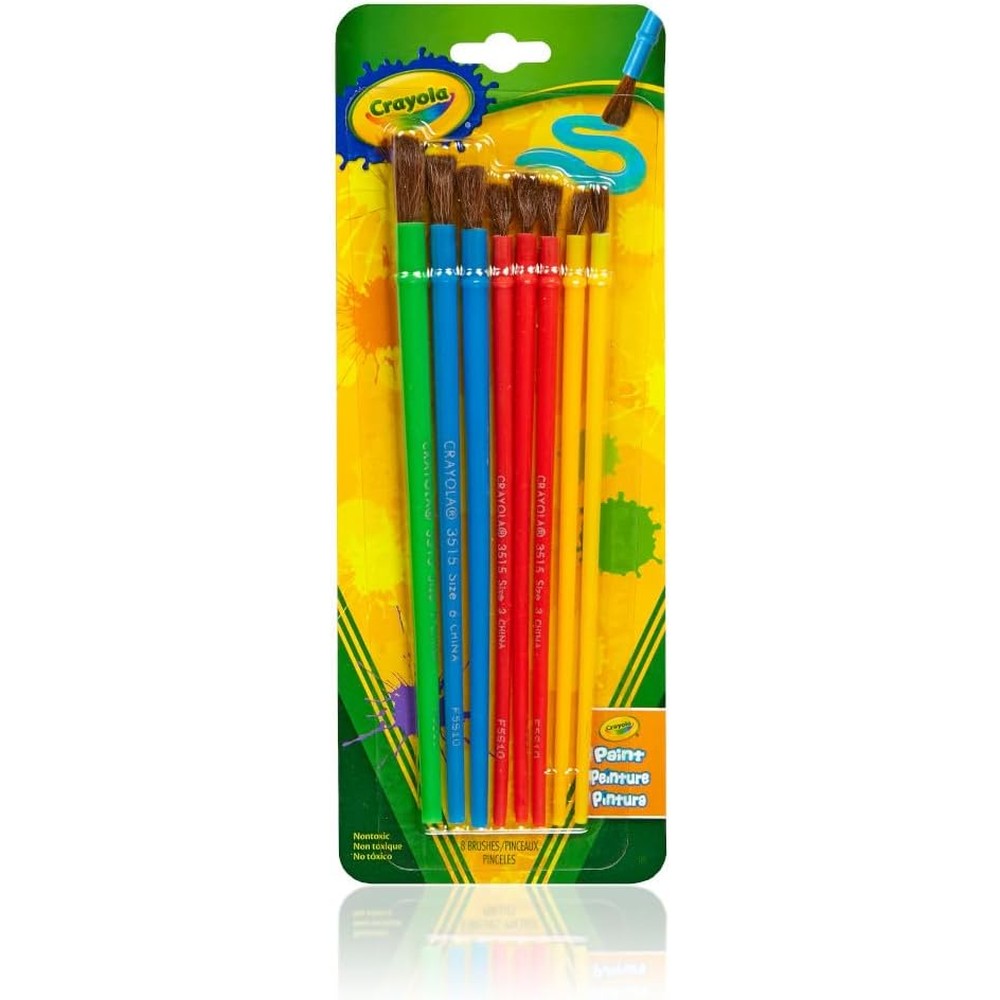 Crayola Kids Paint Brush Set eight count front view showing colorful handles
