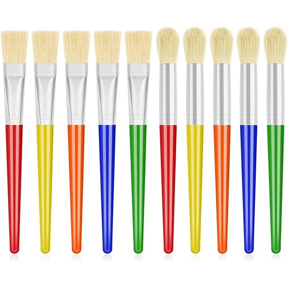 Anezus kids paint brushes front view showing ten piece colorful set