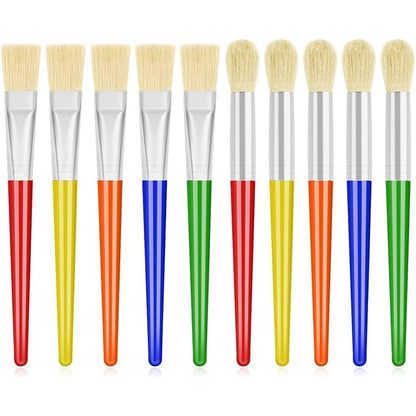 Anezus kids paint brushes front view showing ten piece colorful set