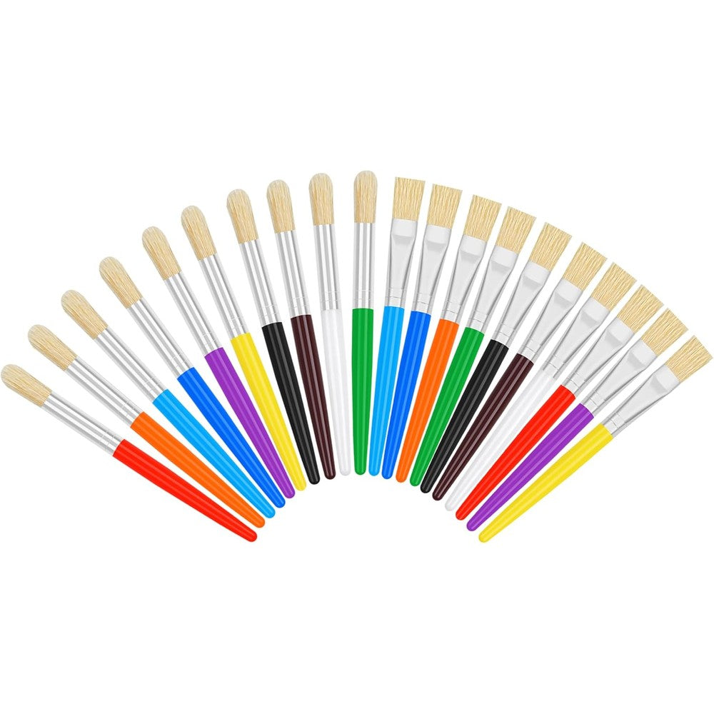 REGUICORP kids paint brushes twenty piece set front view showing colorful handles