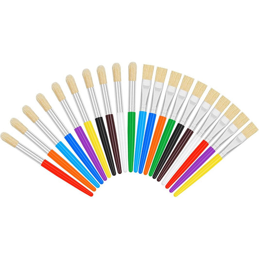 REGUICORP kids paint brushes twenty piece set front view showing colorful handles