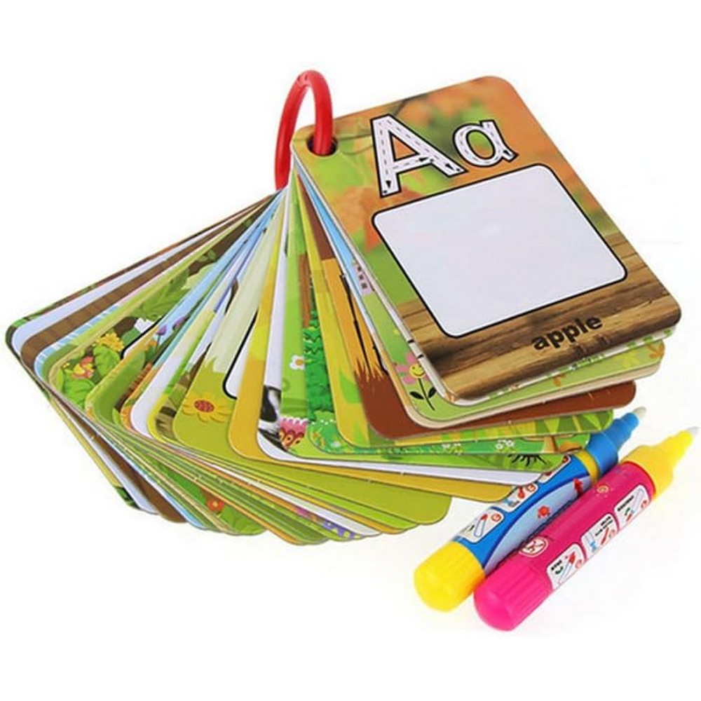 Coolplay Alphabet Water Painting Cards front view showing twenty six letters and magic pens