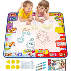 KIZZYEA Water Doodle Mat front view showing the full thirty by thirty inch multi color aqua drawing board setup