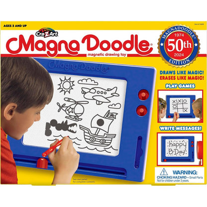Cra-Z-Art Retro Magna Doodle front view classic blue and white magnetic drawing board toy for kids.