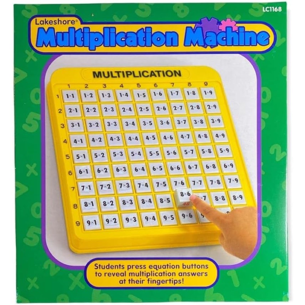 Lakeshore Multiplication Practice Math Machine front view showing the full grid of push buttons.
