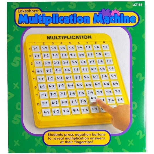 Lakeshore Multiplication Practice Math Machine front view showing the full grid of push buttons.