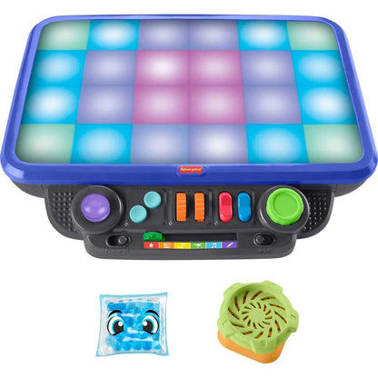 Fisher-Price Sensory Bright Light Station electronic activity table front view showing glowing interactive control panel for kids.
