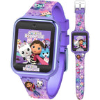 Accutime Gabby's Dollhouse purple kids smart watch front view showing character clock face.