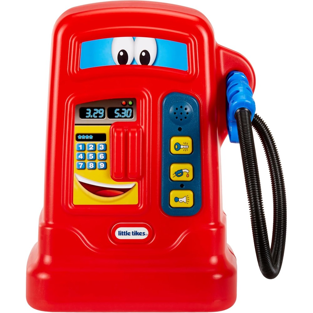 Little Tikes Cozy Pumper interactive toy gas station front view showcasing the red body and electronic buttons.