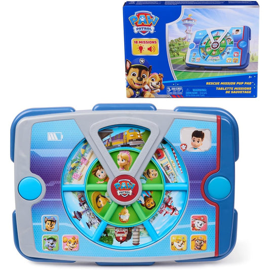 Paw Patrol Academy Rescue Mission Pup Pad interactive toy front view displaying character dials and main button.