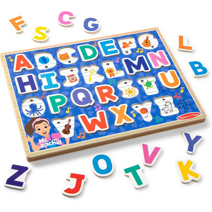 Melissa and Doug Ms Rachel Wooden Phonics Alphabet Sound Puzzle front view showing toddler educational letters