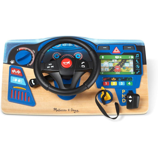 Melissa & Doug Vroom & Zoom interactive wooden dashboard front view steering wheel toy for kids