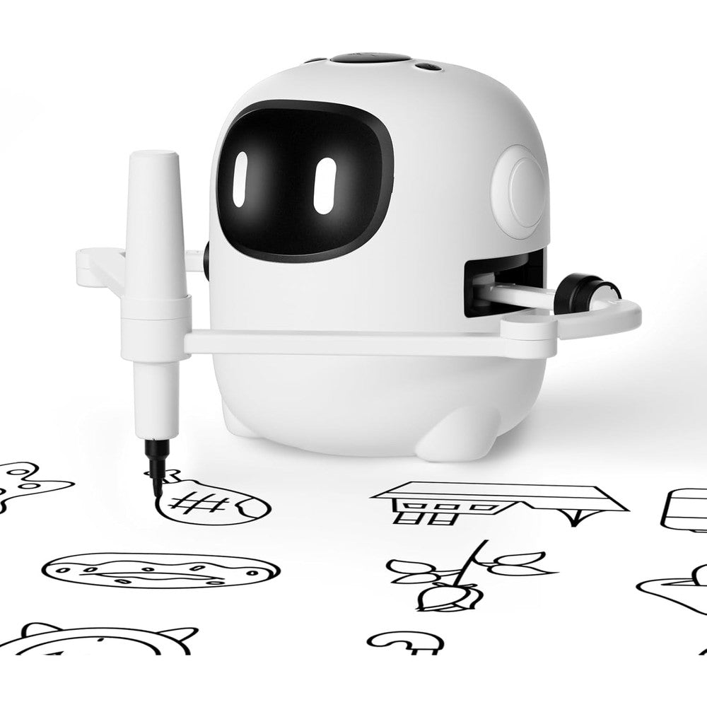 RIVGOT drawing robot for kids front view showing the interactive educational painting machine with activity cards.