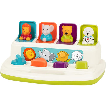 Battat Cause and Effect Pop Up Pals developmental toy front view showing all four animal characters open