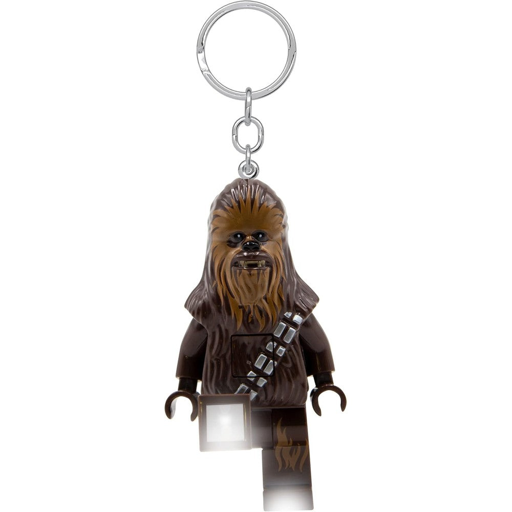 IQ LEGO Star Wars Chewbacca Key Light front view showing three inch tall collectible minifigure keychain flashlight.