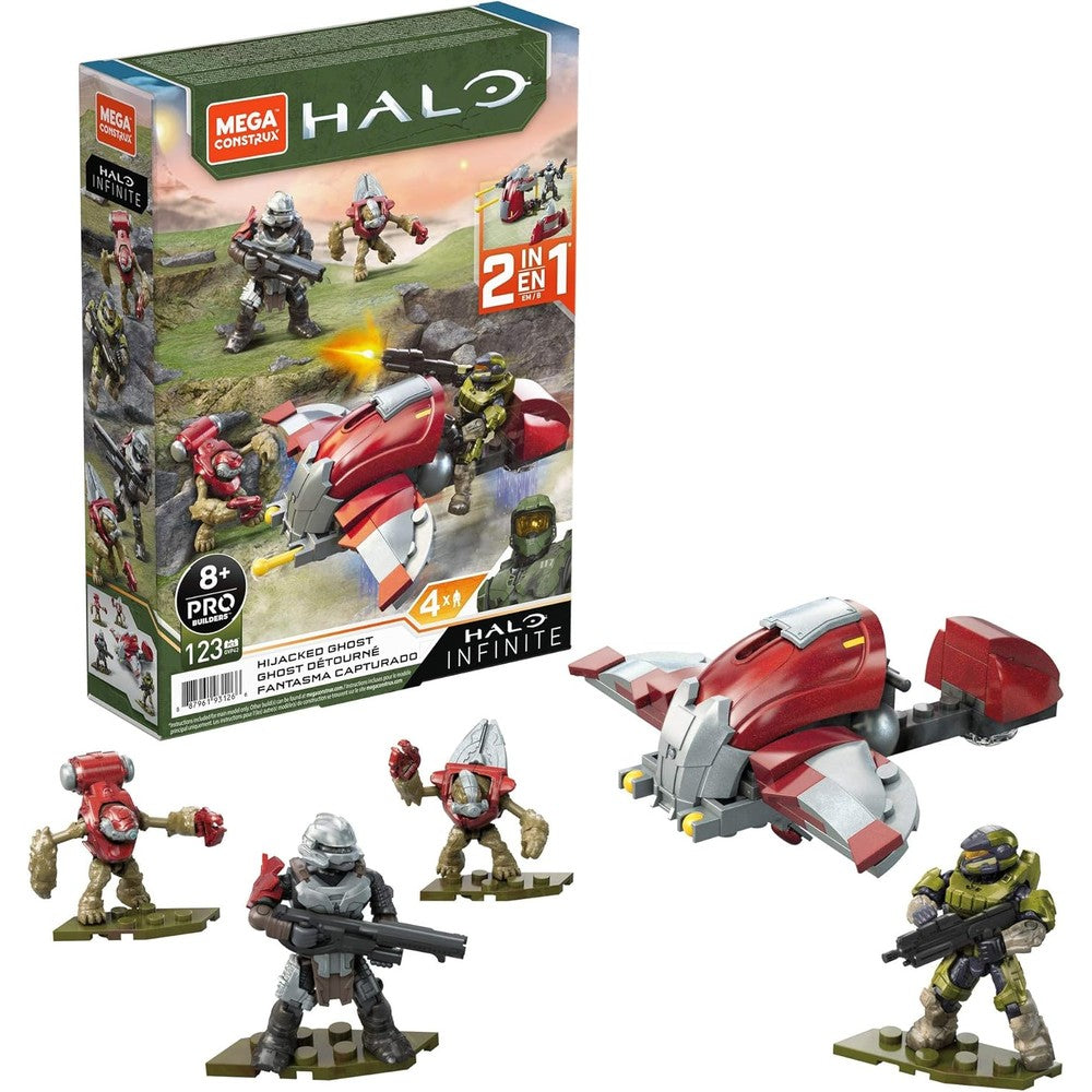 Mega Brands Halo Infinite Hijacked Ghost Vehicle front view showing the Banished Ghost assault craft