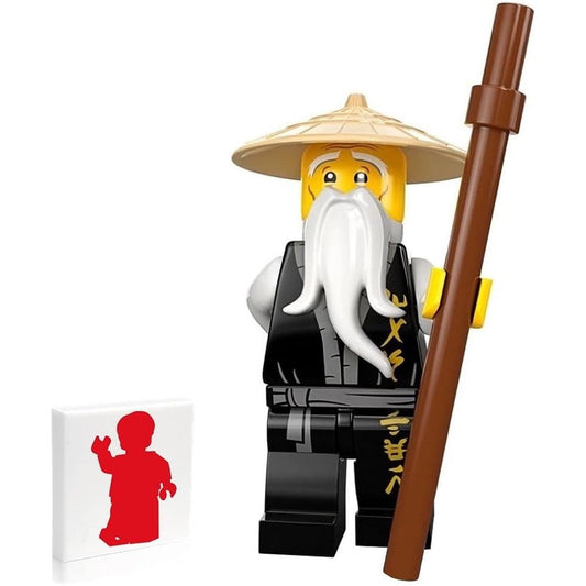 LEGO NINJAGO Master Sensei Wu Legacy minifigure front view with black robe and white beard