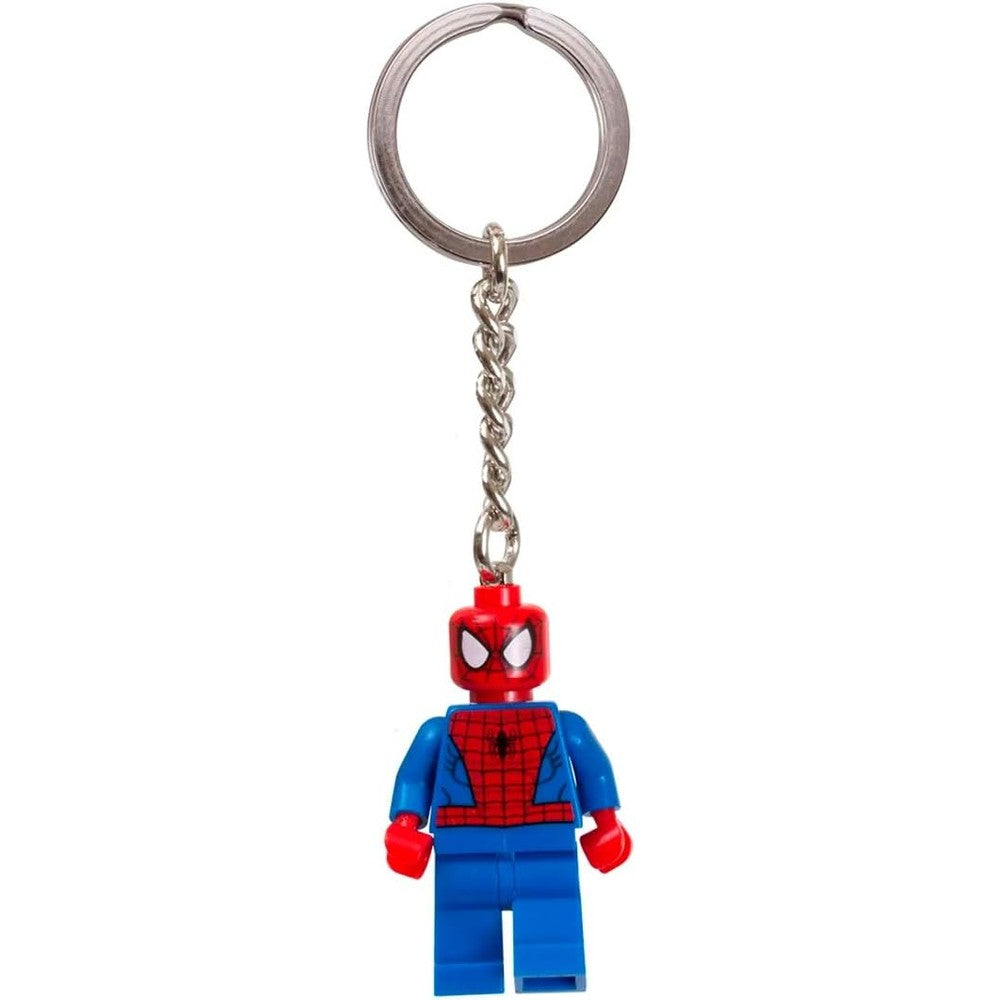 LEGO Marvel Spider Man Key Chain front view showing authentic red and blue superhero minifigure on metal ring.
