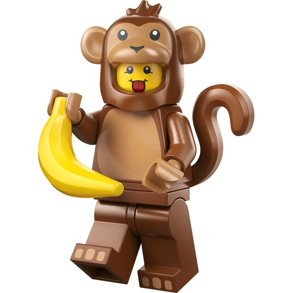 BRICK Flip Lego Monkey Costume minifigure front view showcasing the brown suit and banana accessory.