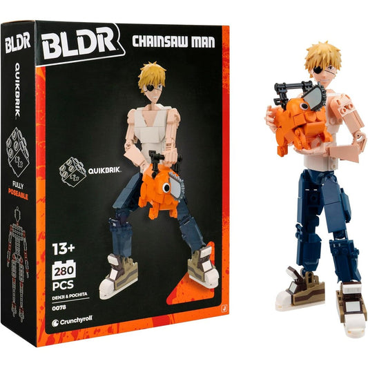 BLDR Chainsaw Man Denji and Pochita building set front view of retail packaging showcasing completed anime action figures.