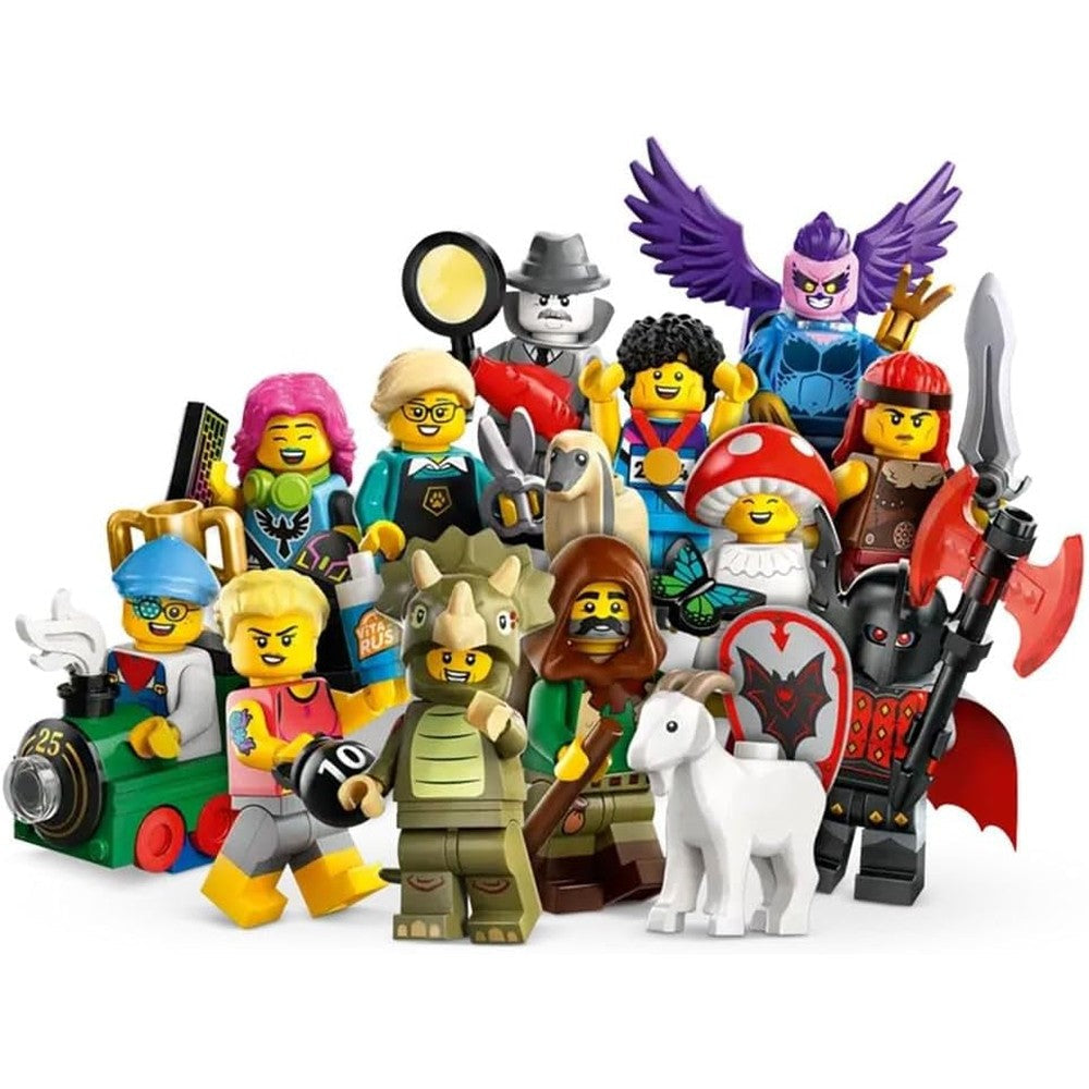 LEGO Minifigures Series 25 mystery blind box front view showcasing surprise collectible toy branding.
