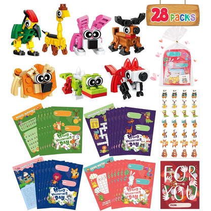 Colplay Valentines Day classroom building blocks pack front view showing animal toys