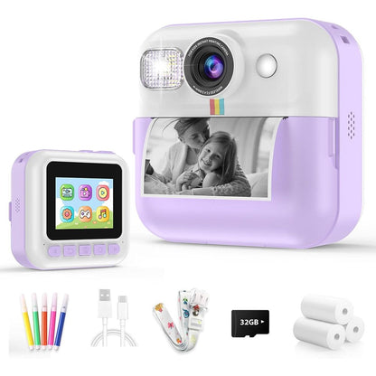 Dafotil kids instant print camera front view in purple color