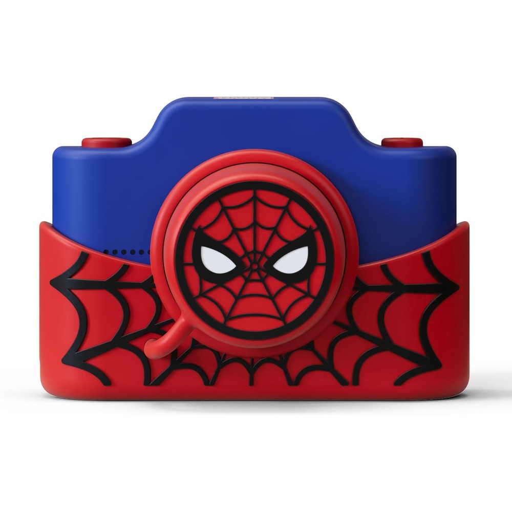 Kidamento Marvel Spider-Man kids camera front view showing red and blue superhero silicone cover design.