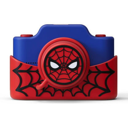 Kidamento Marvel Spider-Man kids camera front view showing red and blue superhero silicone cover design.