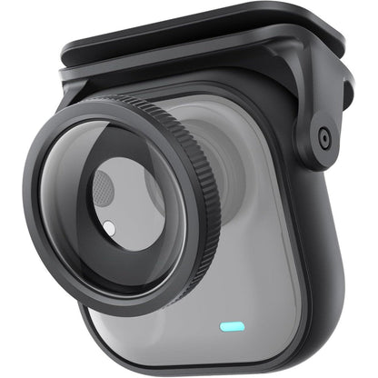Insta360 GO Ultra Toddler Titan Kit front view showing the magnetic hat clip and micro lens accessory.