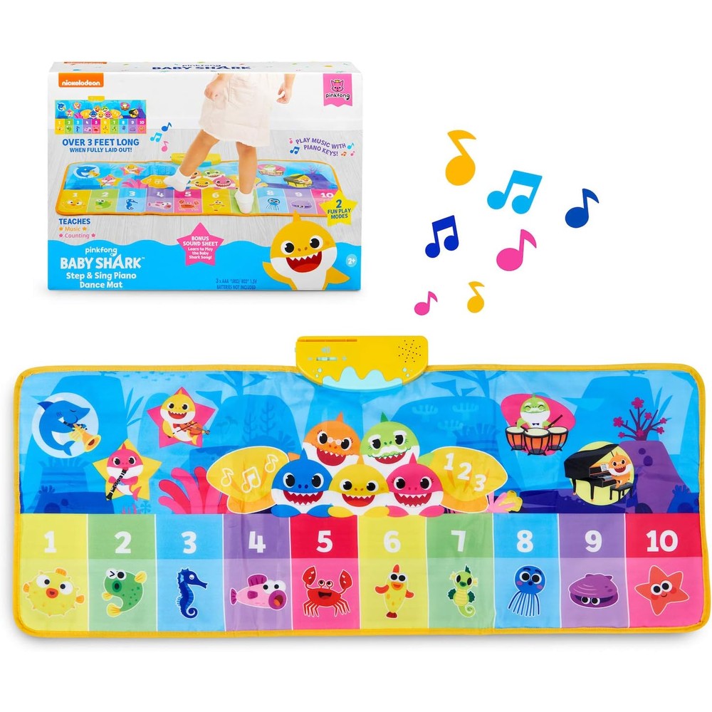 Pinkfong Baby Shark Step and Sing Piano Dance Mat front view with piano keys